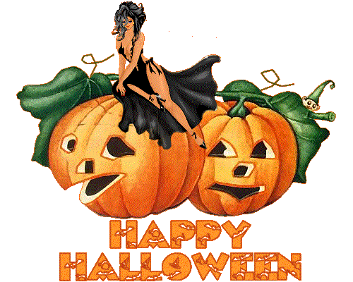Czarownica siedząca na dyniach szczęśliwego Halloween